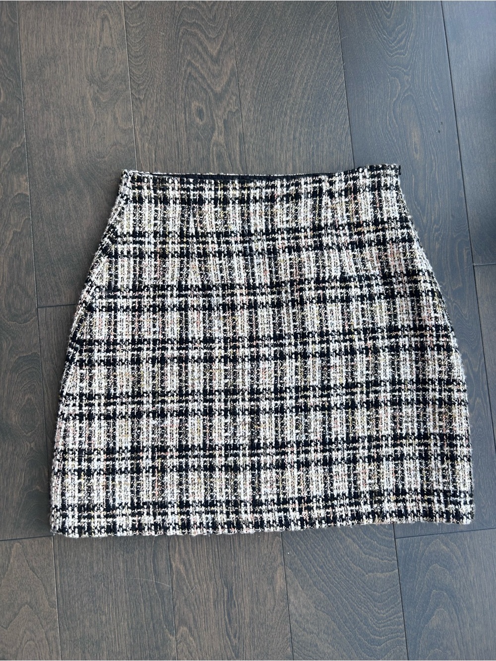 Babaton Black and Cream Plaid Tweed Mini Skirt